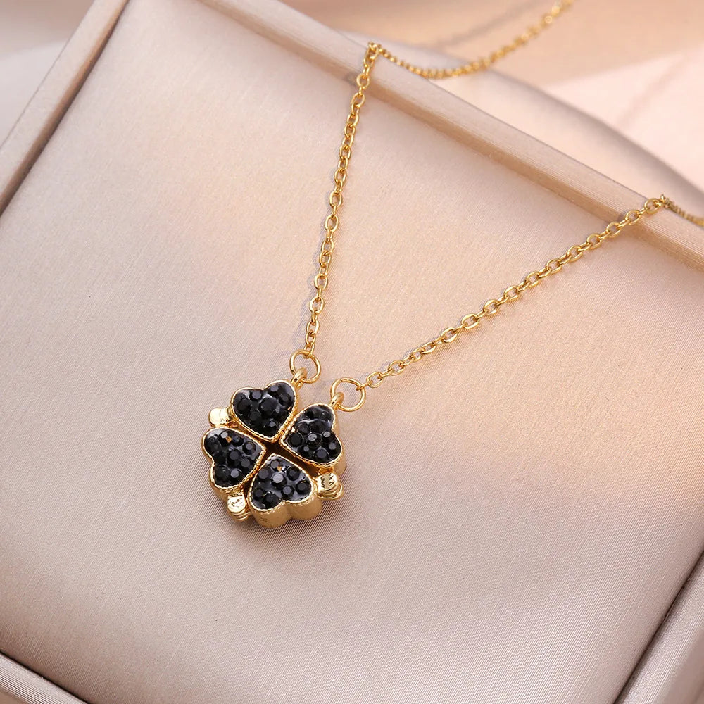 Collana Quadrifoglio Doppiolato Rosso e Nero | CONFEZIONE REGALO INCLUSA!