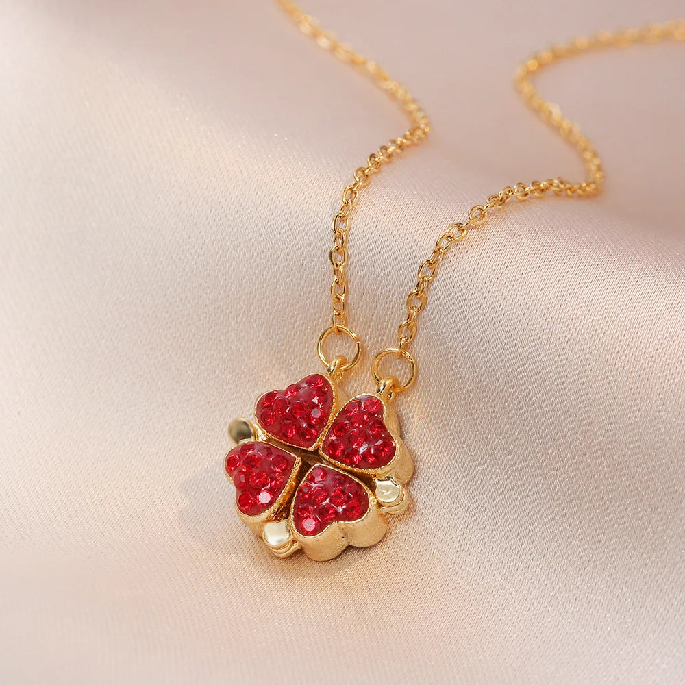 Collana Quadrifoglio Doppiolato Rosso e Nero | CONFEZIONE REGALO INCLUSA!