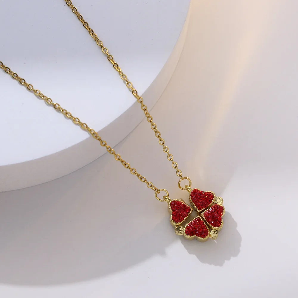 Collana Quadrifoglio Doppiolato Rosso e Nero | CONFEZIONE REGALO INCLUSA!