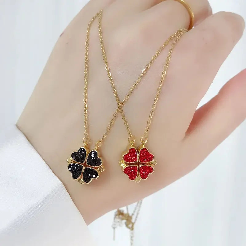 Collana Quadrifoglio Doppiolato Rosso e Nero | CONFEZIONE REGALO INCLUSA!